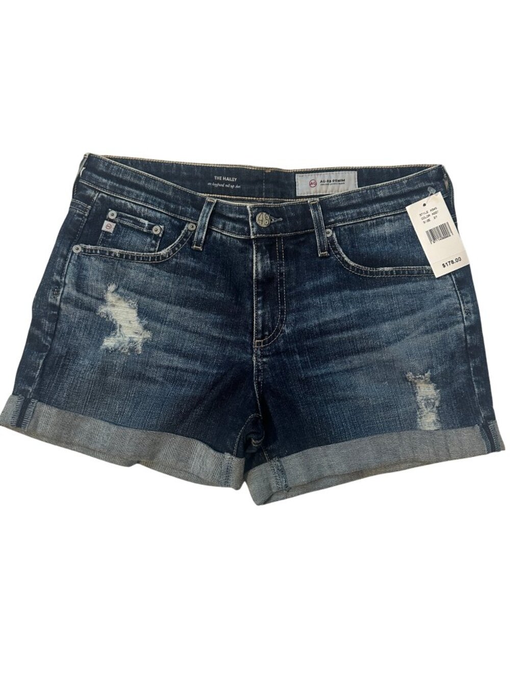NWT AG 'The Hailey' Ex-boyfriend Roll-up Short Dark Wash Size 27